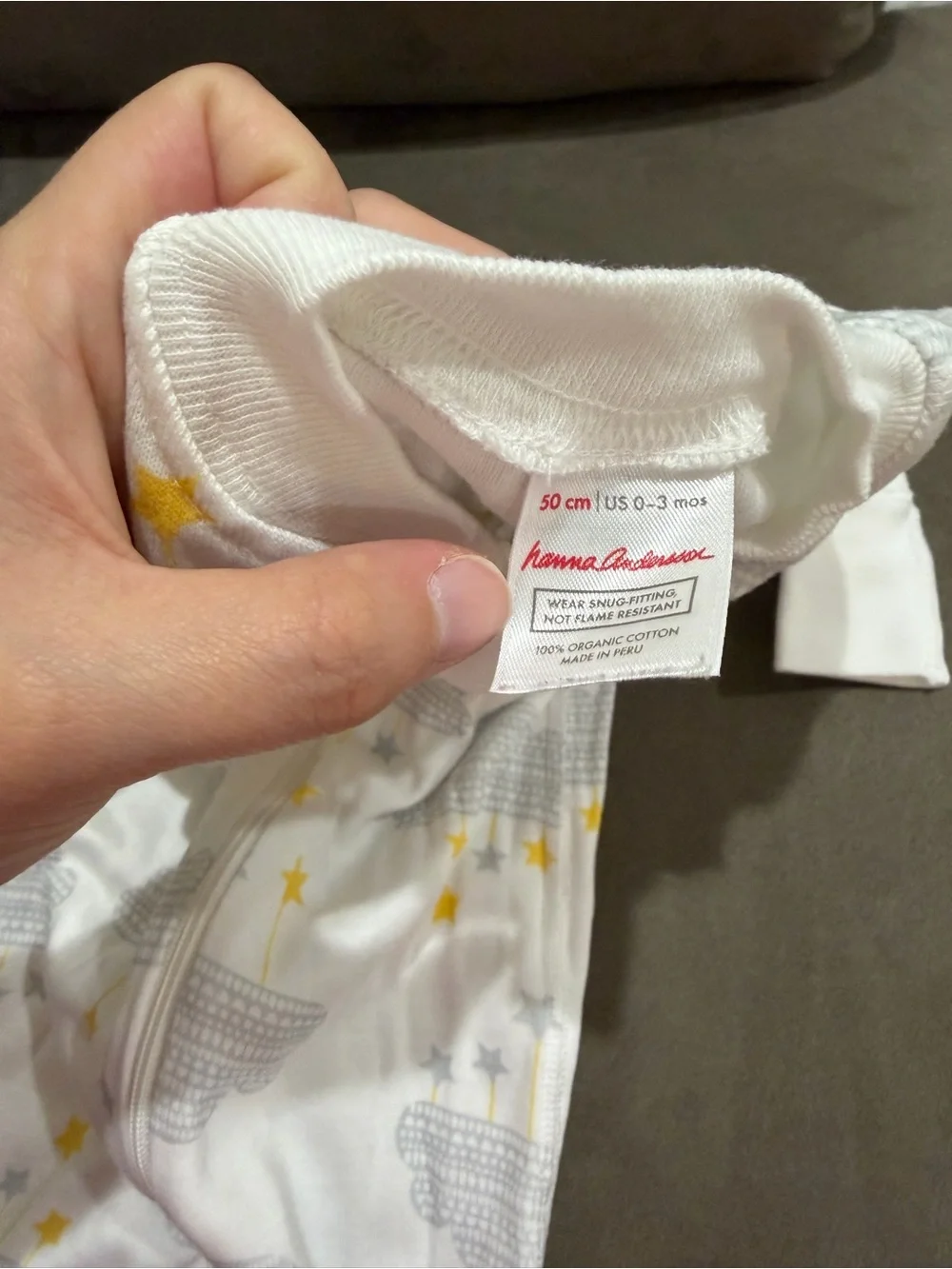 Hanna Andersson Baby Footie Sleep Bunting with Gray Clouds & Yellow Stars